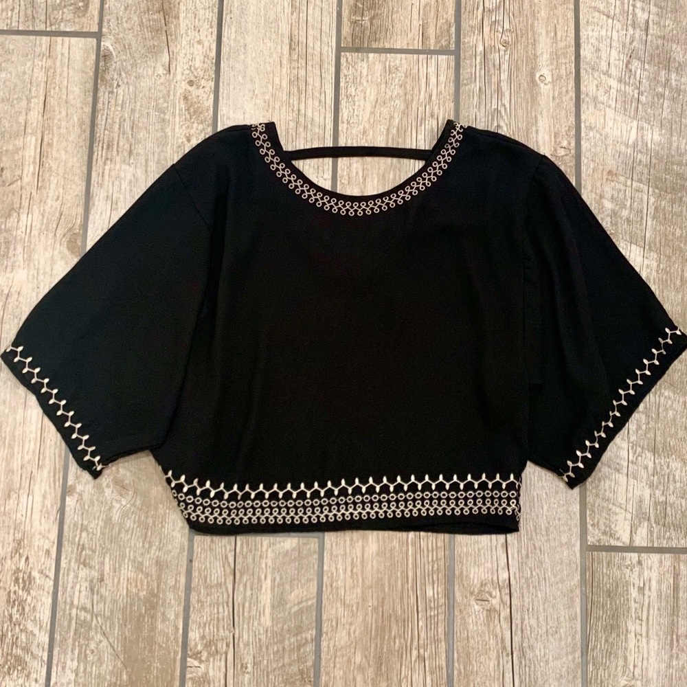 Black open back blouse